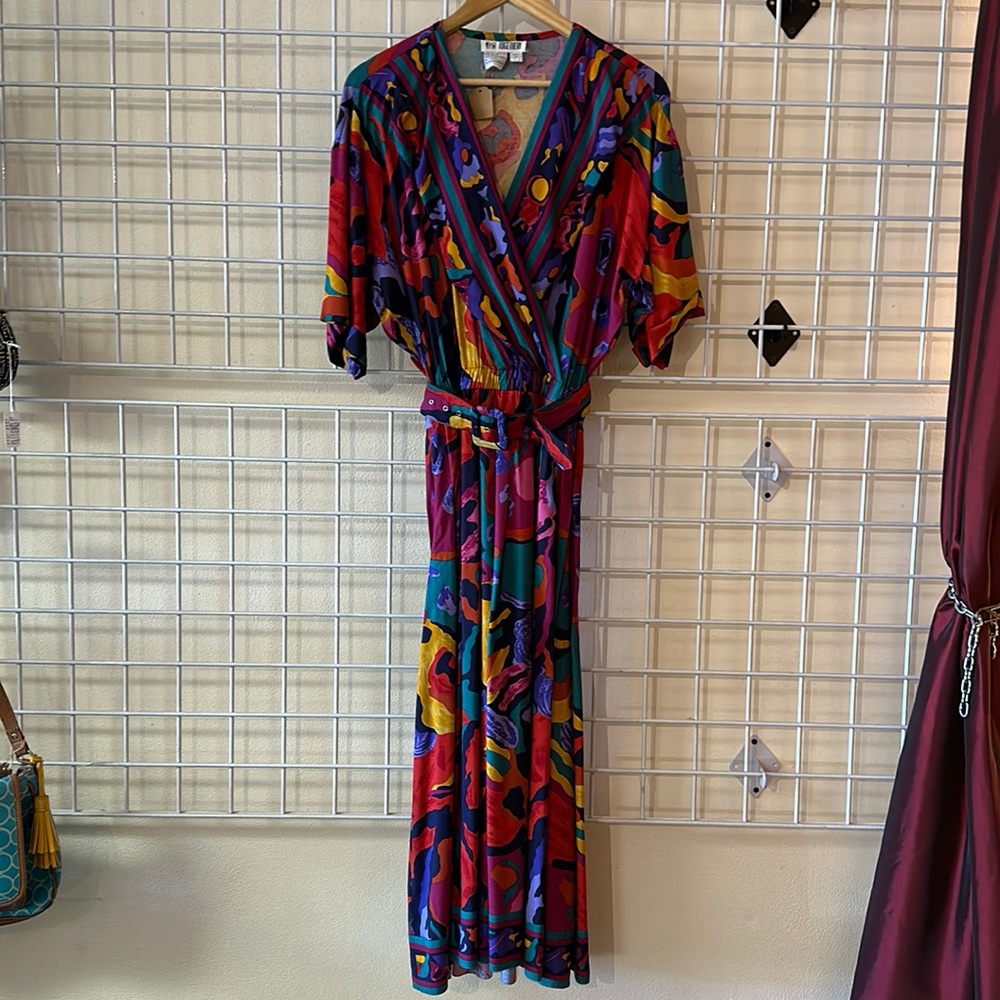 Vintage Together multicolor belted maxi dress